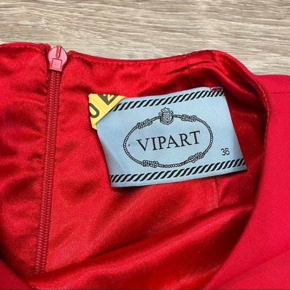 25. Vipart Red Belted Pencil Slim Fit Cocktail Dress Knee Length Zipper Sleeves - Picture 6 of 10